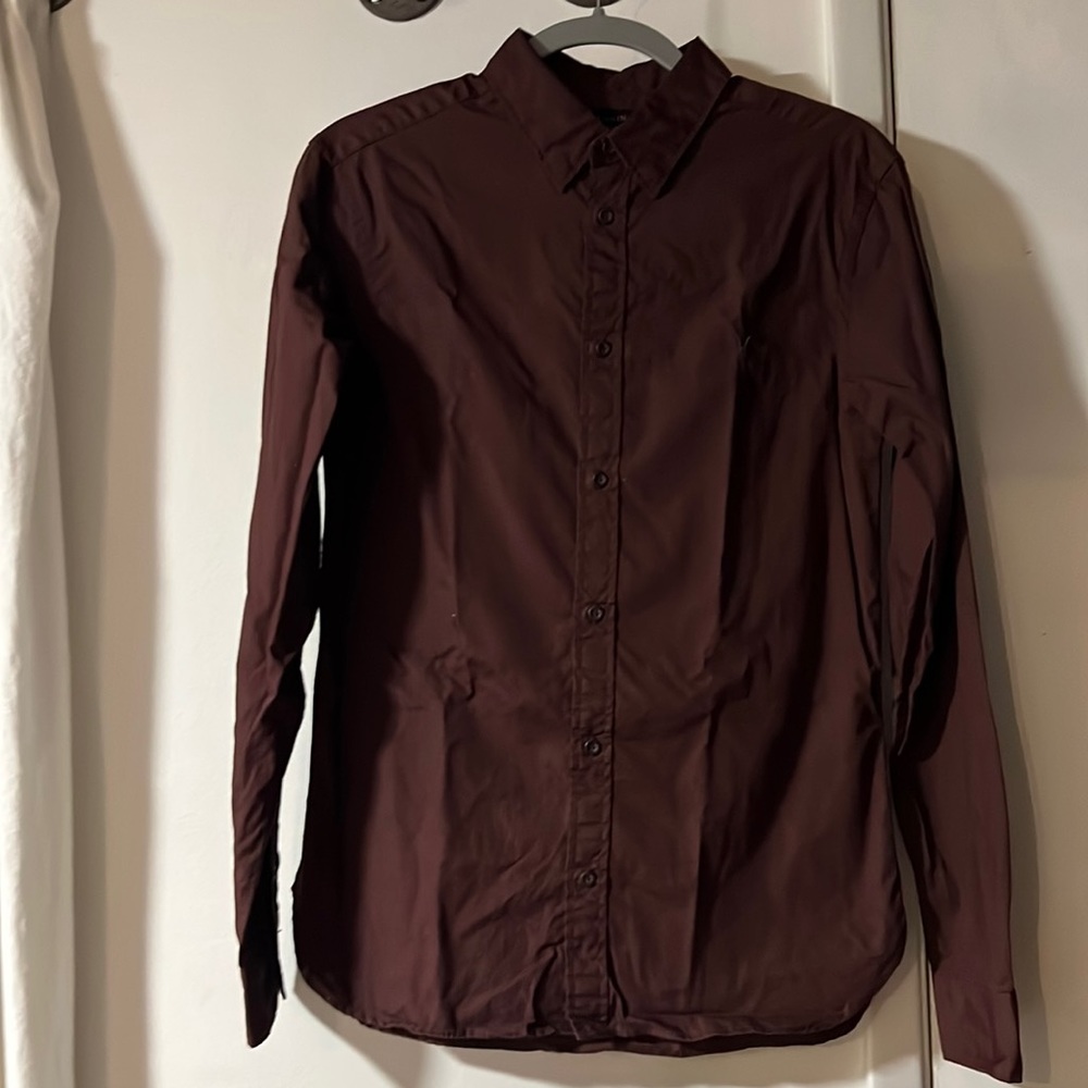 All Saints Burgundy Oxford Button down